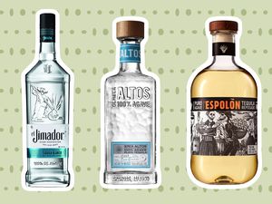 Collage of cheap tequilas we recommend on a green background