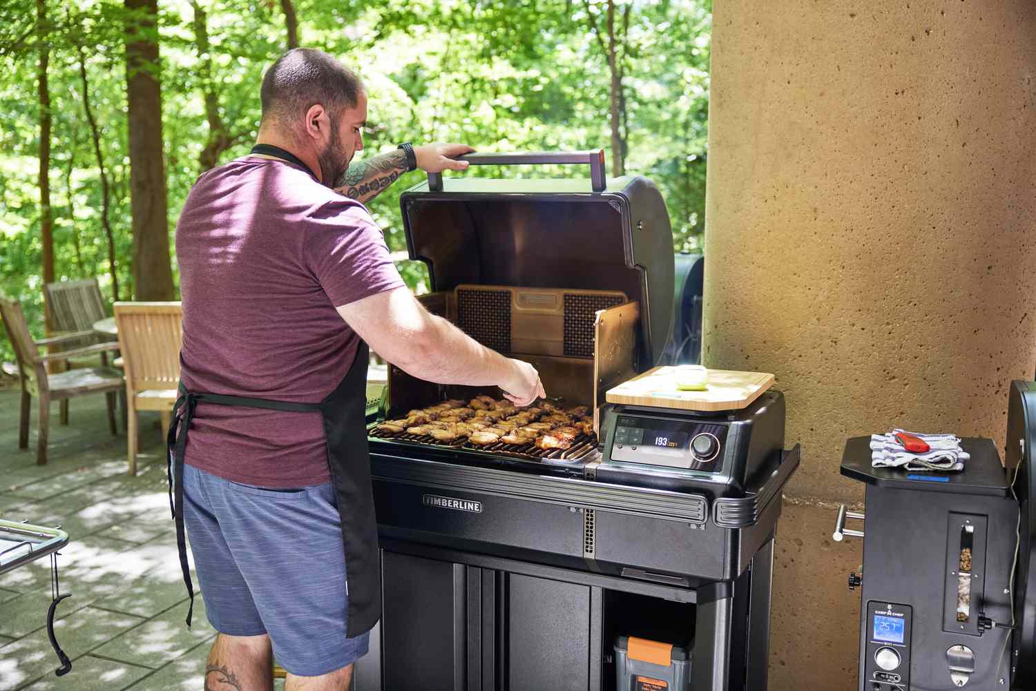 Grilling chicken wings on the Traeger Timberline pellet grill