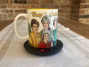 Golden Girls coffee mug warming on a Garmee Electric Coffee Warmer