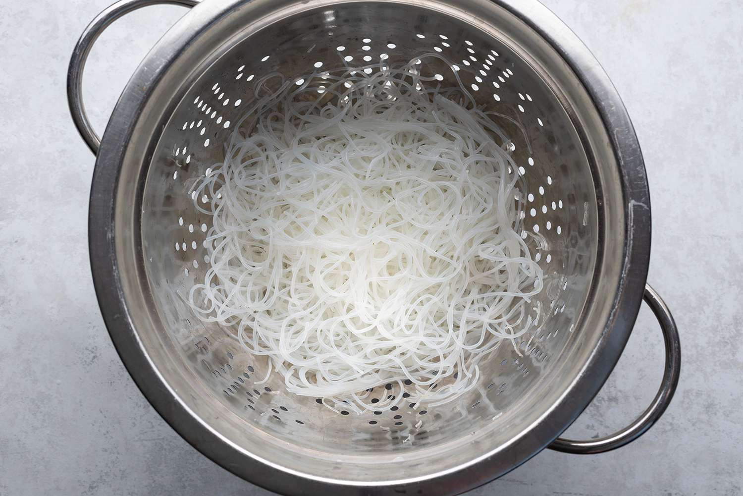 Bean Thread Noodles in a colander 