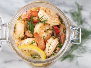 pickled shrimp in a large jar