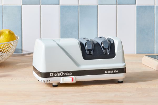 Chef'sChoice 320 Diamond Hone Knife Sharpener displayed on a wooden counter