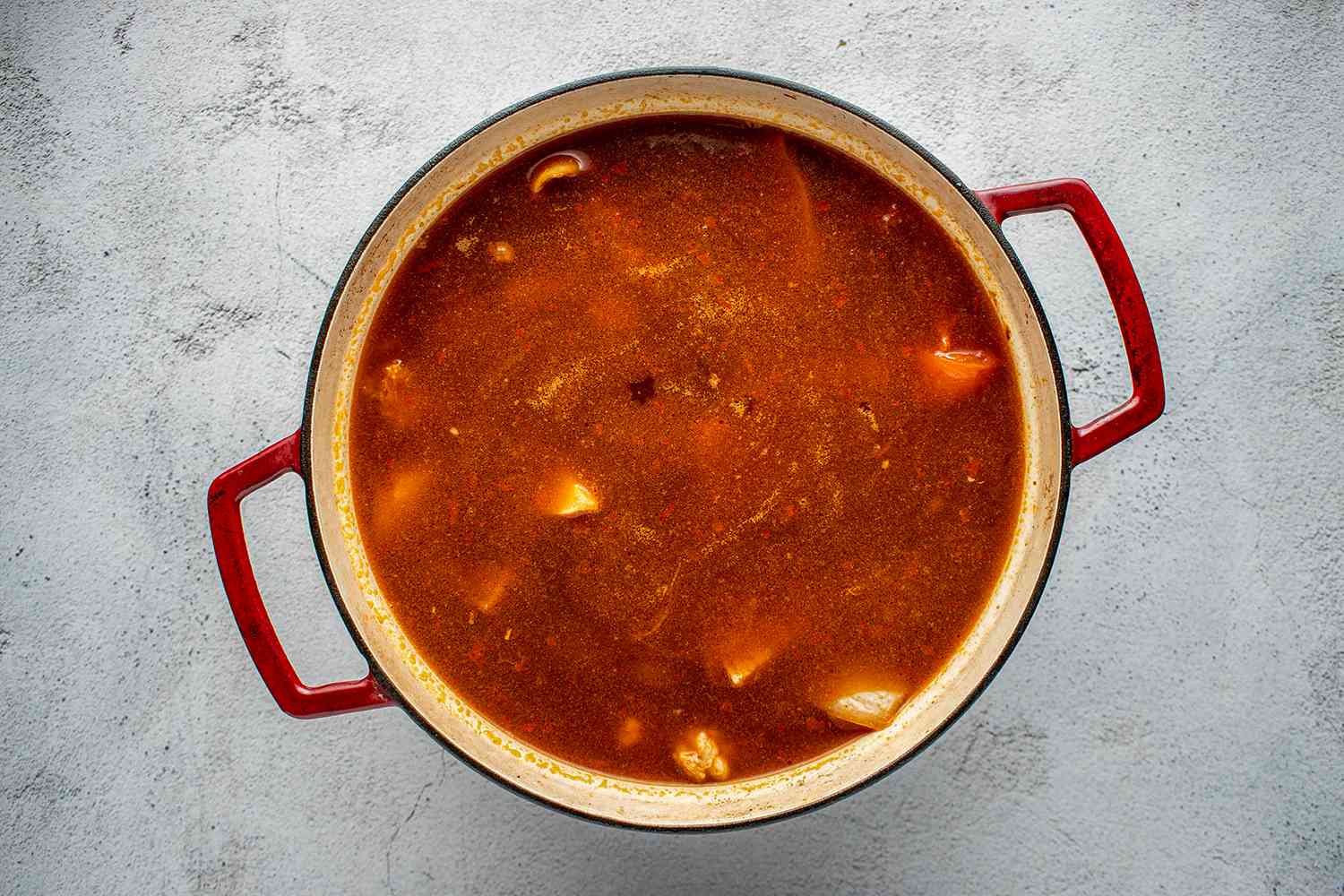 Taiwanese Beef Noodle Soup cooking in a pot 