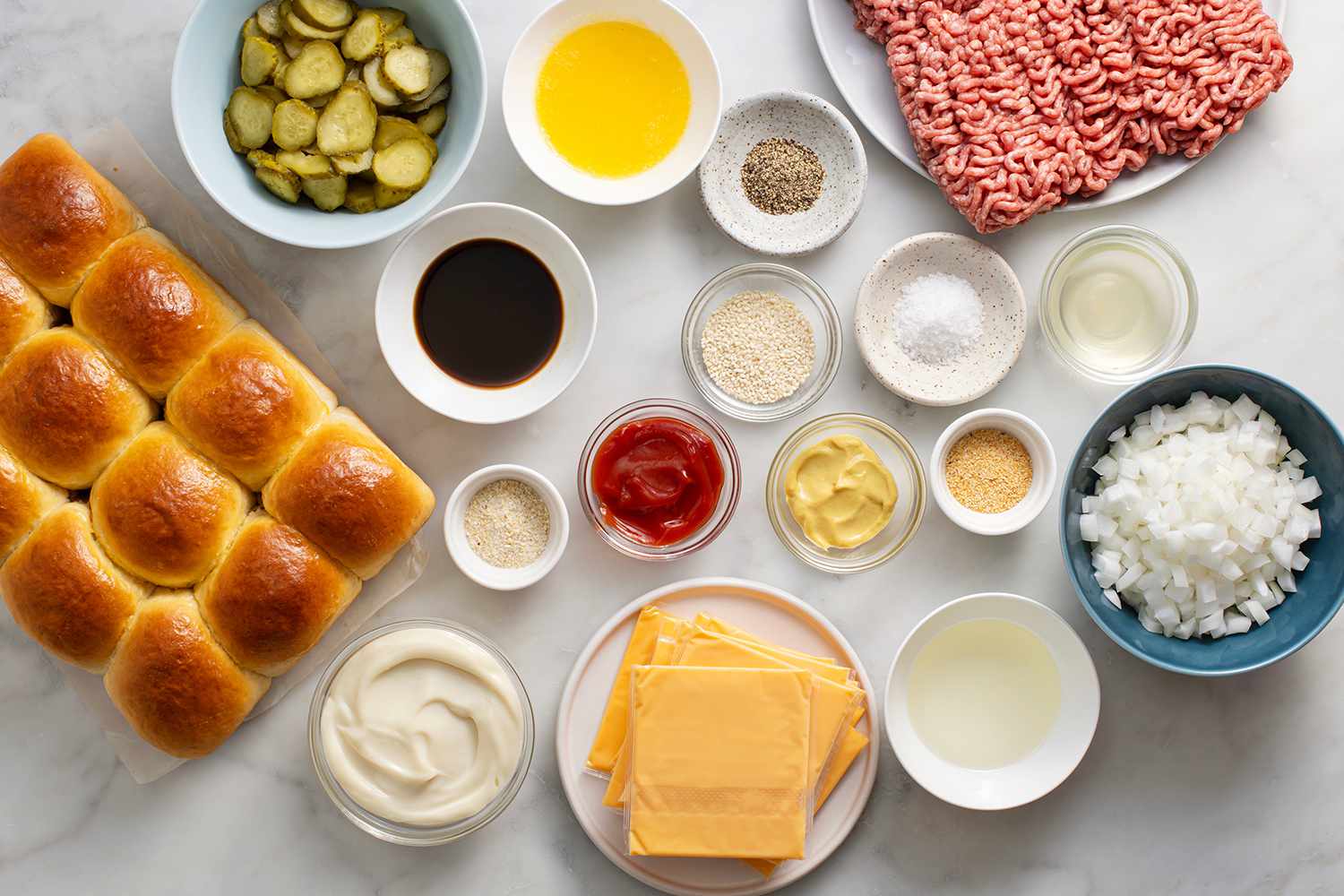 Ingredients to make cheeseburger sliders