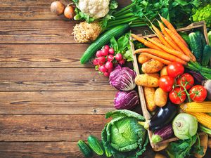 Fresh vegetables on a wooden tabletop