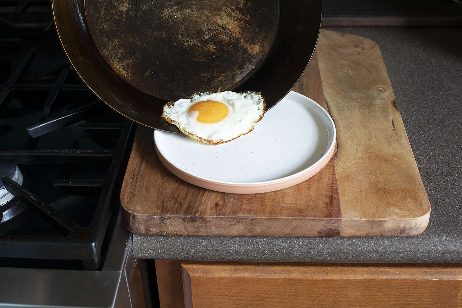 Matfer Bourgeat Black Carbon Steel Fry Pan after frying an egg