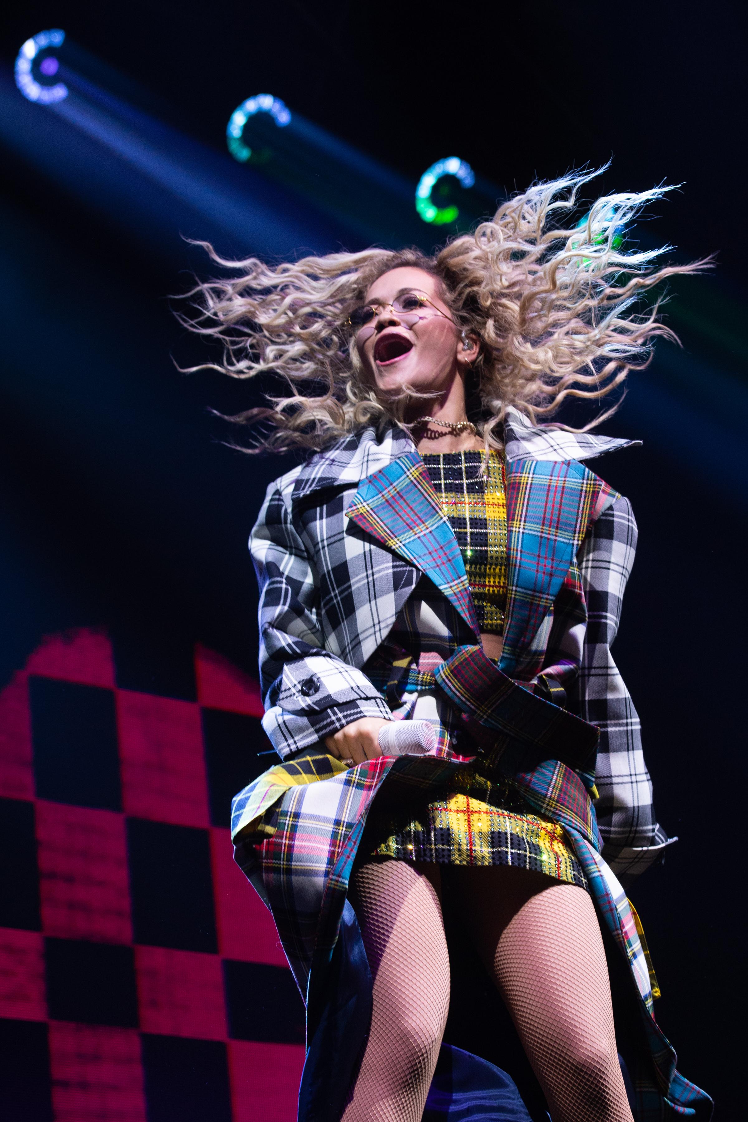  Rita performing in this tartan ensemble in Glasgow as she kicked off her tour on Friday