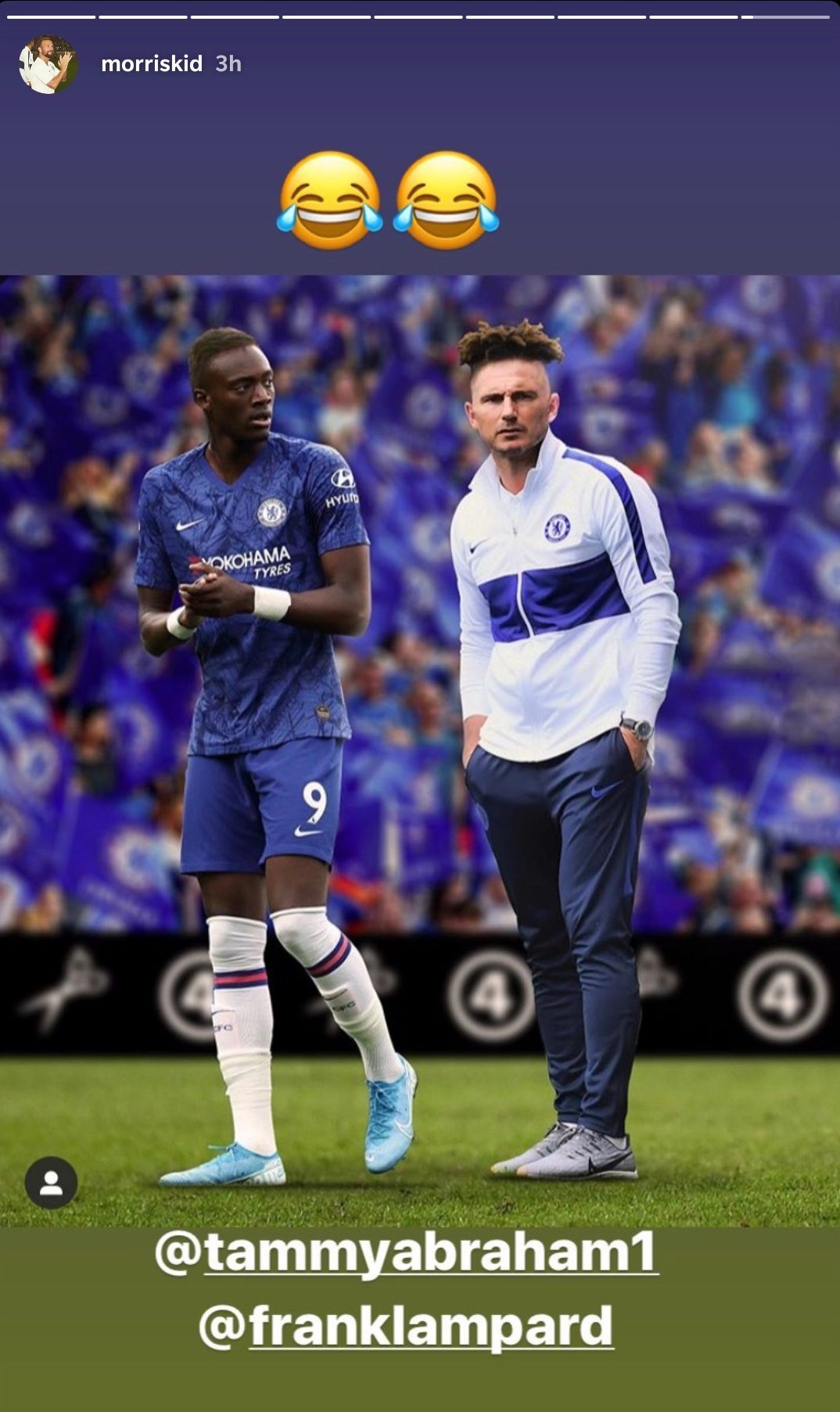  Jody Morris shared a brilliant post on his Instagram story with Tammy Abraham and Frank Lampard's haircuts swapped