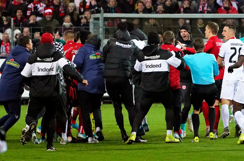  Freiburg's Vincenzo Grifo was also shown red in the melee, which took place in the dying moments of a 1-0 Freiburg win