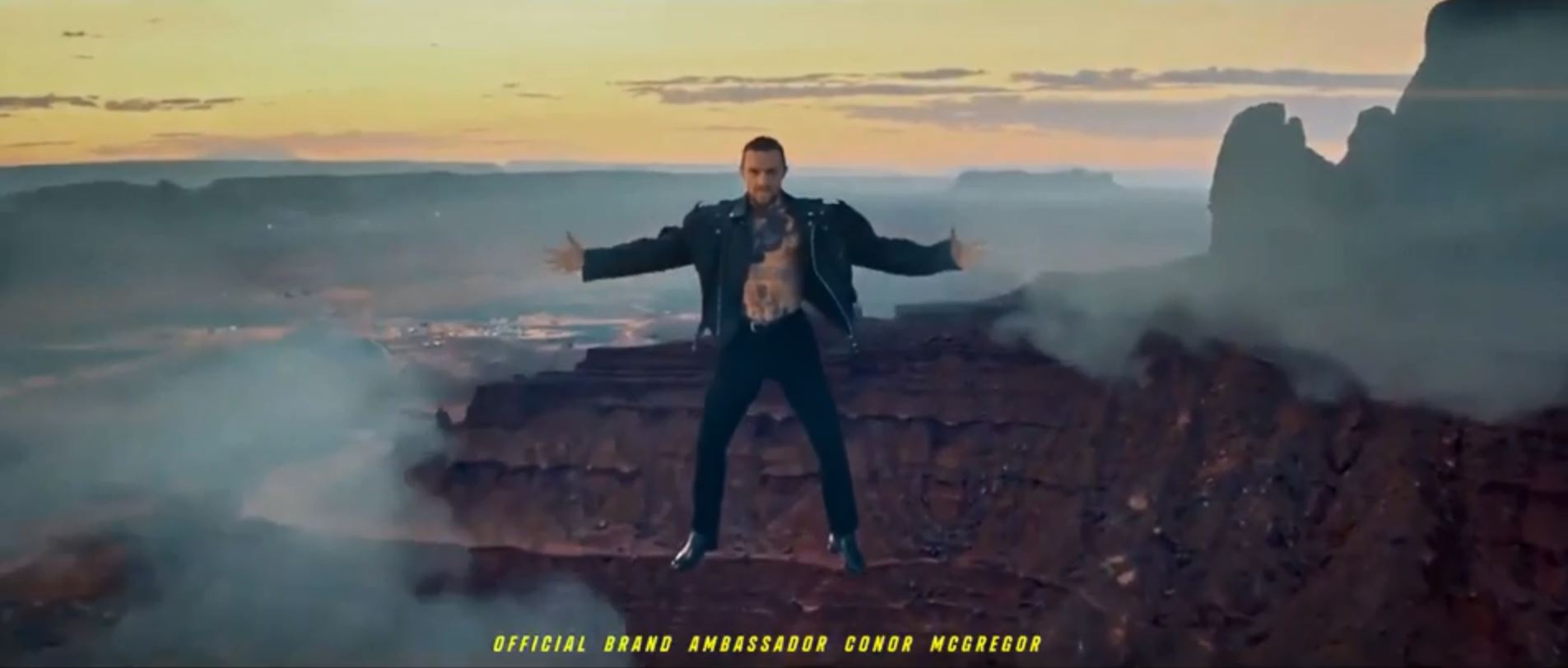  The video starts with Conor McGregor in a leather jacket floating in mid-air