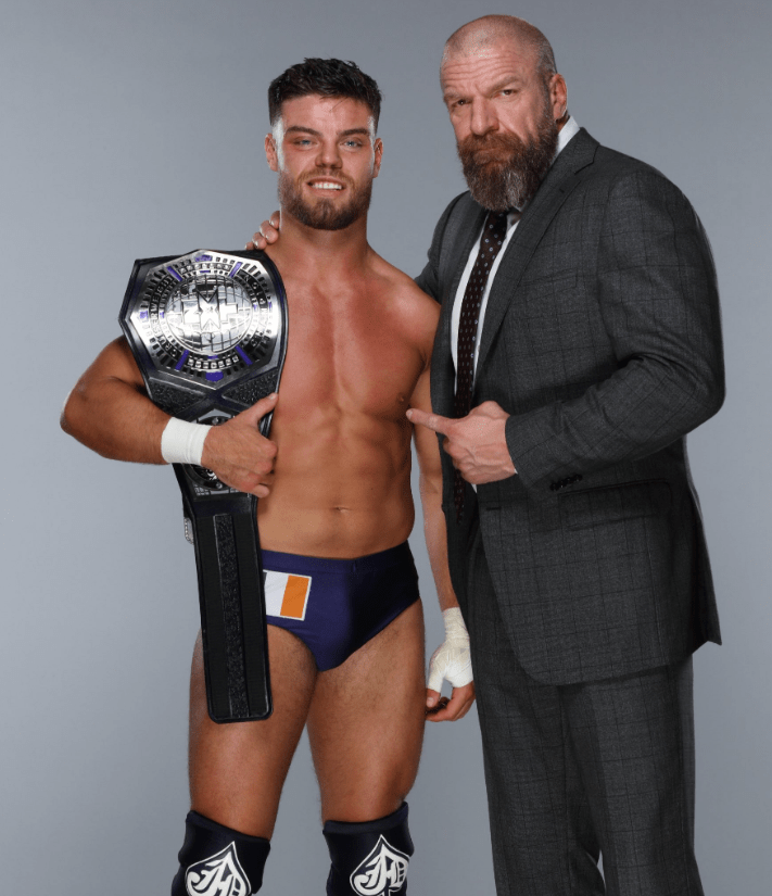  NXT Cruiserweight Champion Jordan Devlin, pictured here with Triple H, wants to headline TakeOver Dublin against WALTER