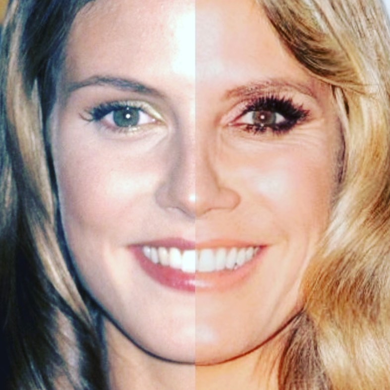  This week supermodel Heidi Klum posted an age-defying snap of her face, split down the middle, with one half showing how she looks now, and the other taken in her 20s