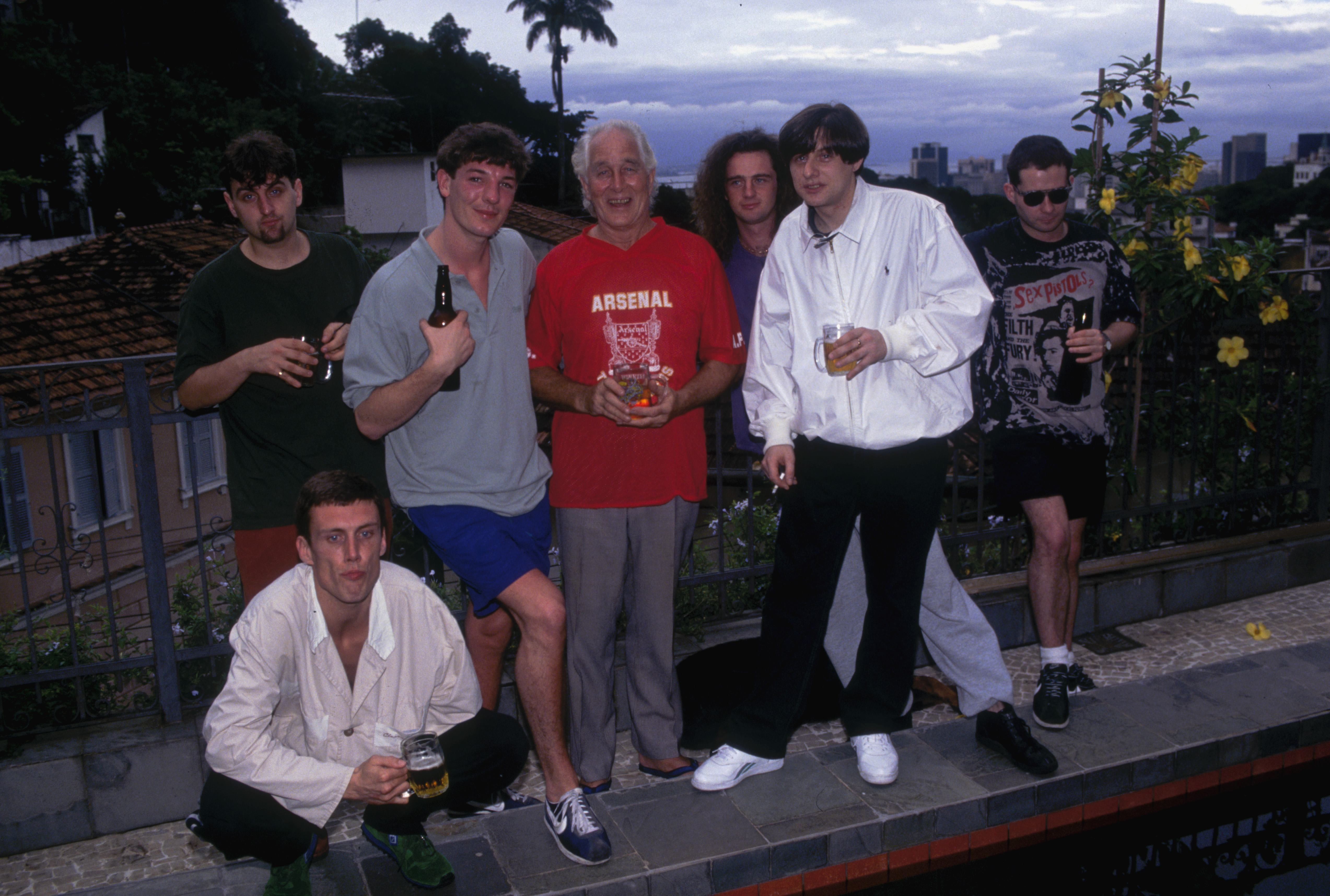 Former Happy Mondays tour manager Anthony Murray, second standing from left, with the band