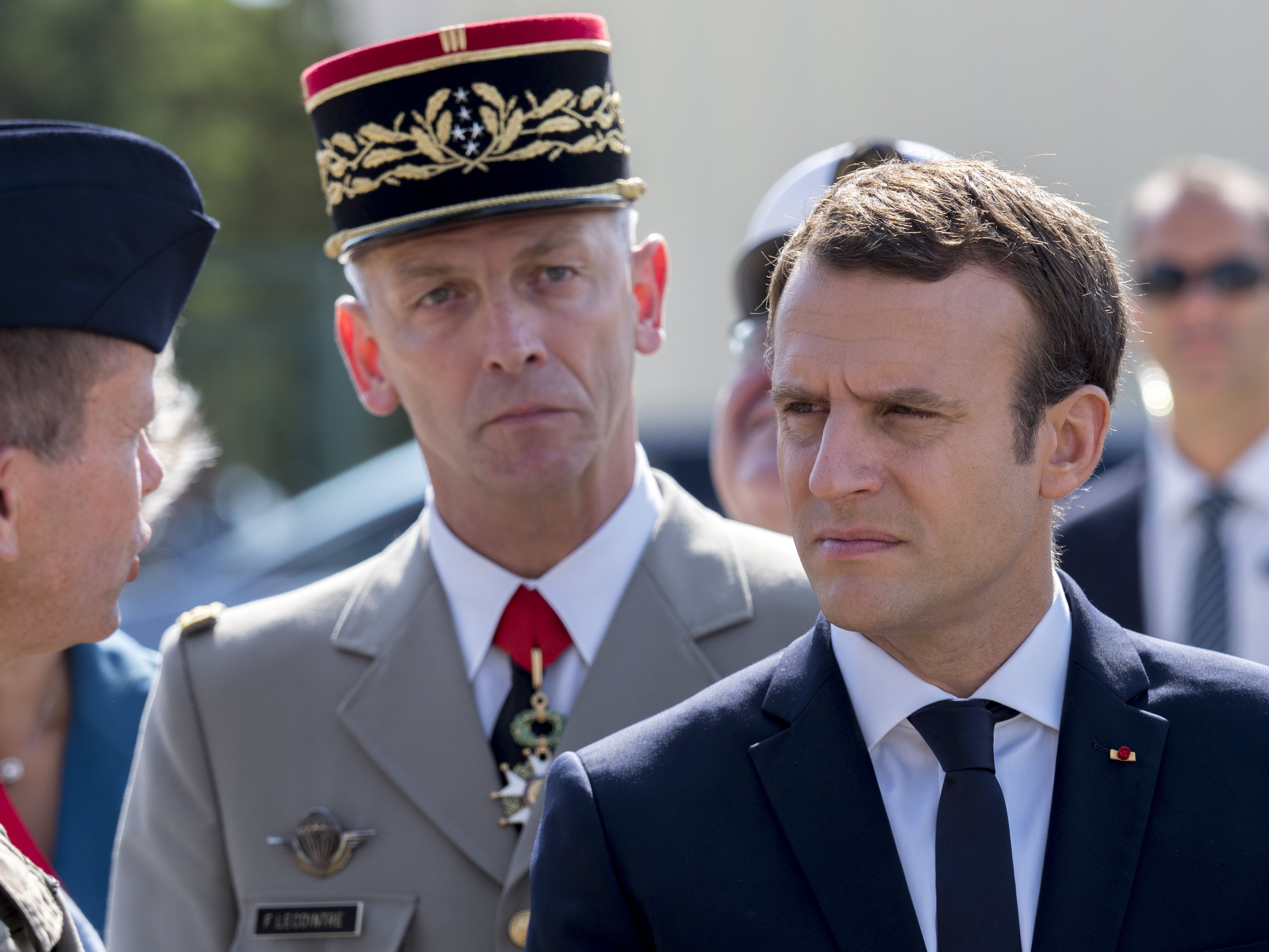 General François Lecointre (pictured left) said he was 'absolutely revolted' by their conduct towards the President