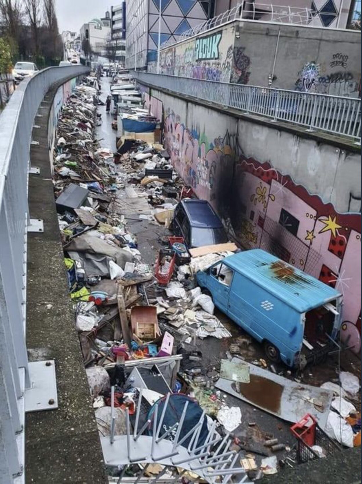 Shocking pictures show the French capital has become littered with trash