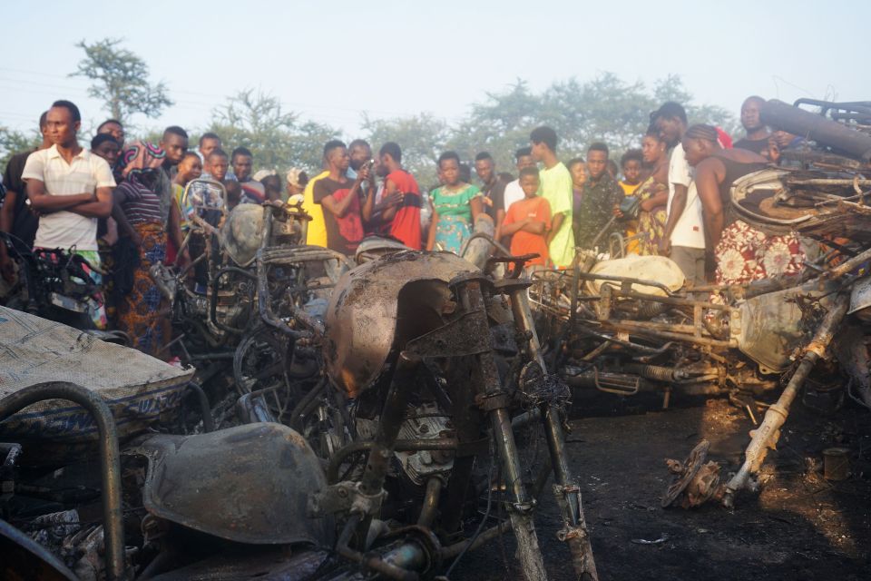 Charred vehicles in the aftermath of the explosion