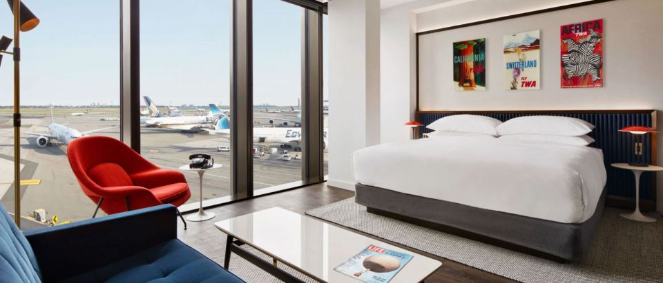 Some of the bedrooms overlook the airport tarmac