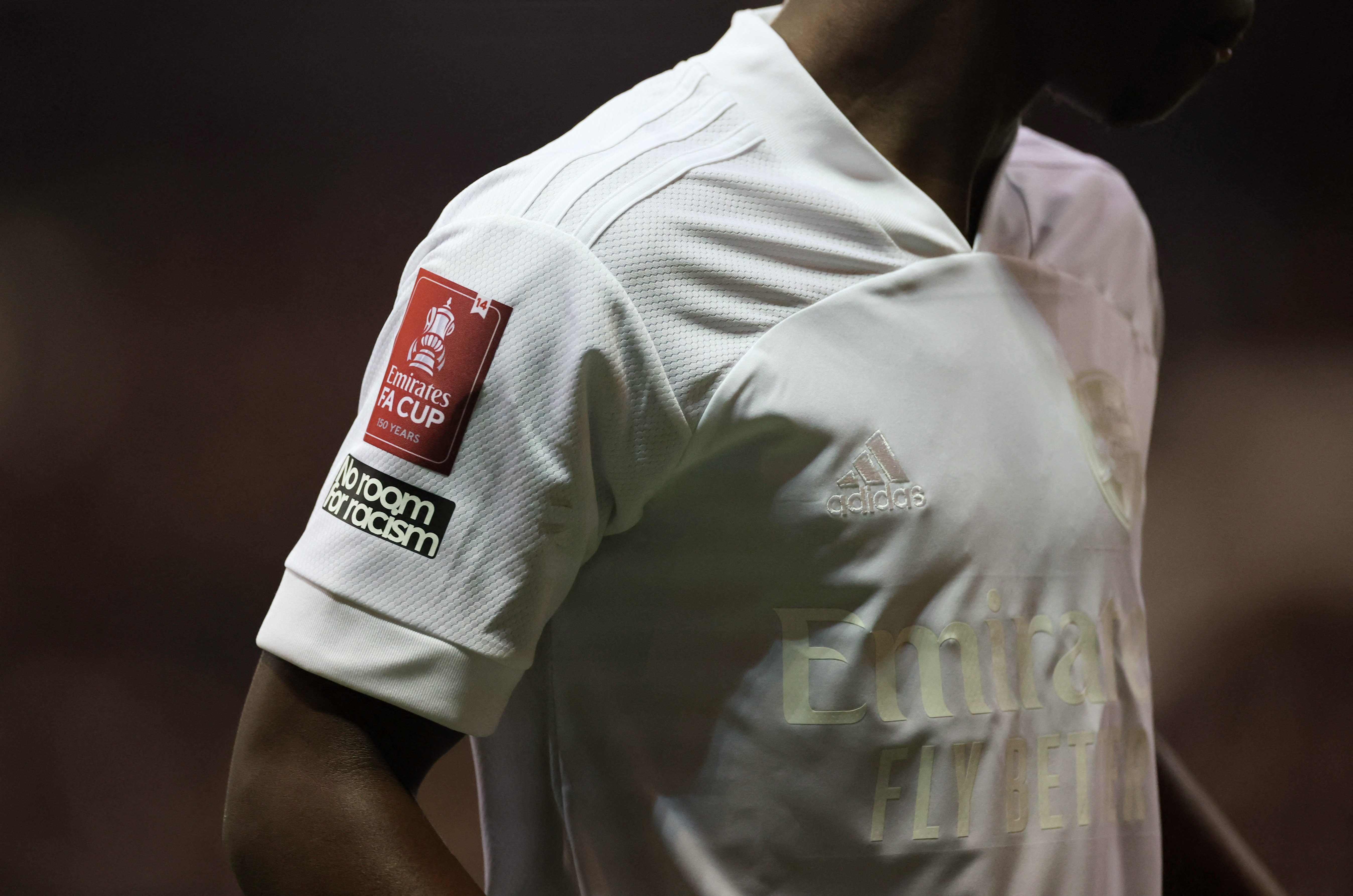 A close up look of the all-white Arsenal strip donned for the 'No More Red' campaign against knife crime