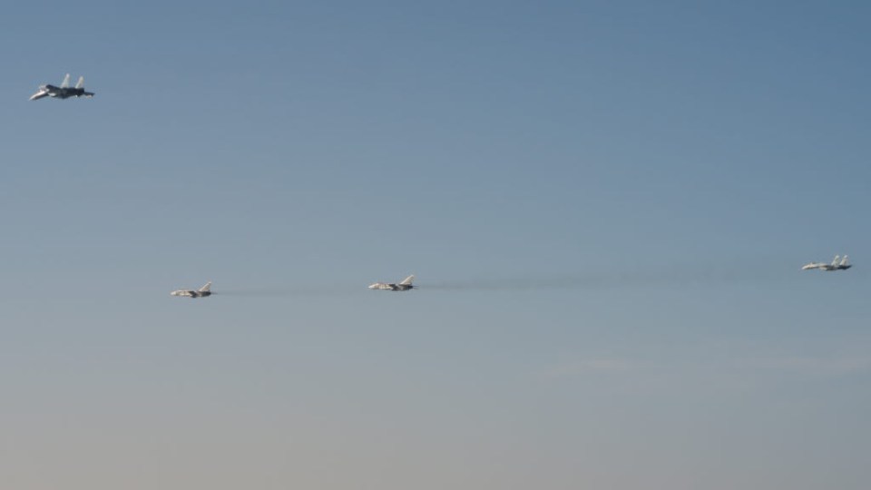 The two bombers were escorted by another two Russian warplanes, a pair of Sukhoi Su-27 fighters