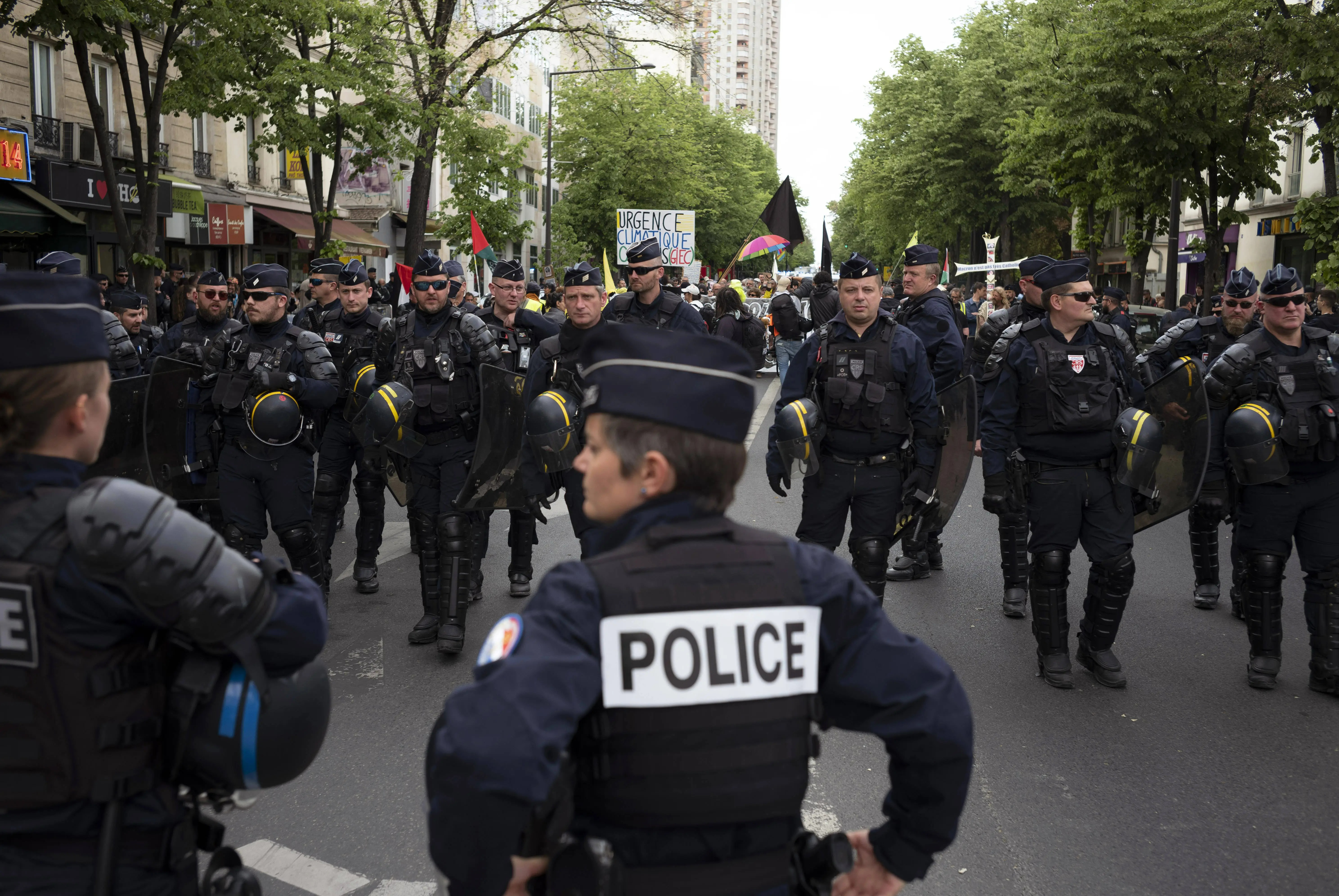 A heavy police presence oversaw the protest