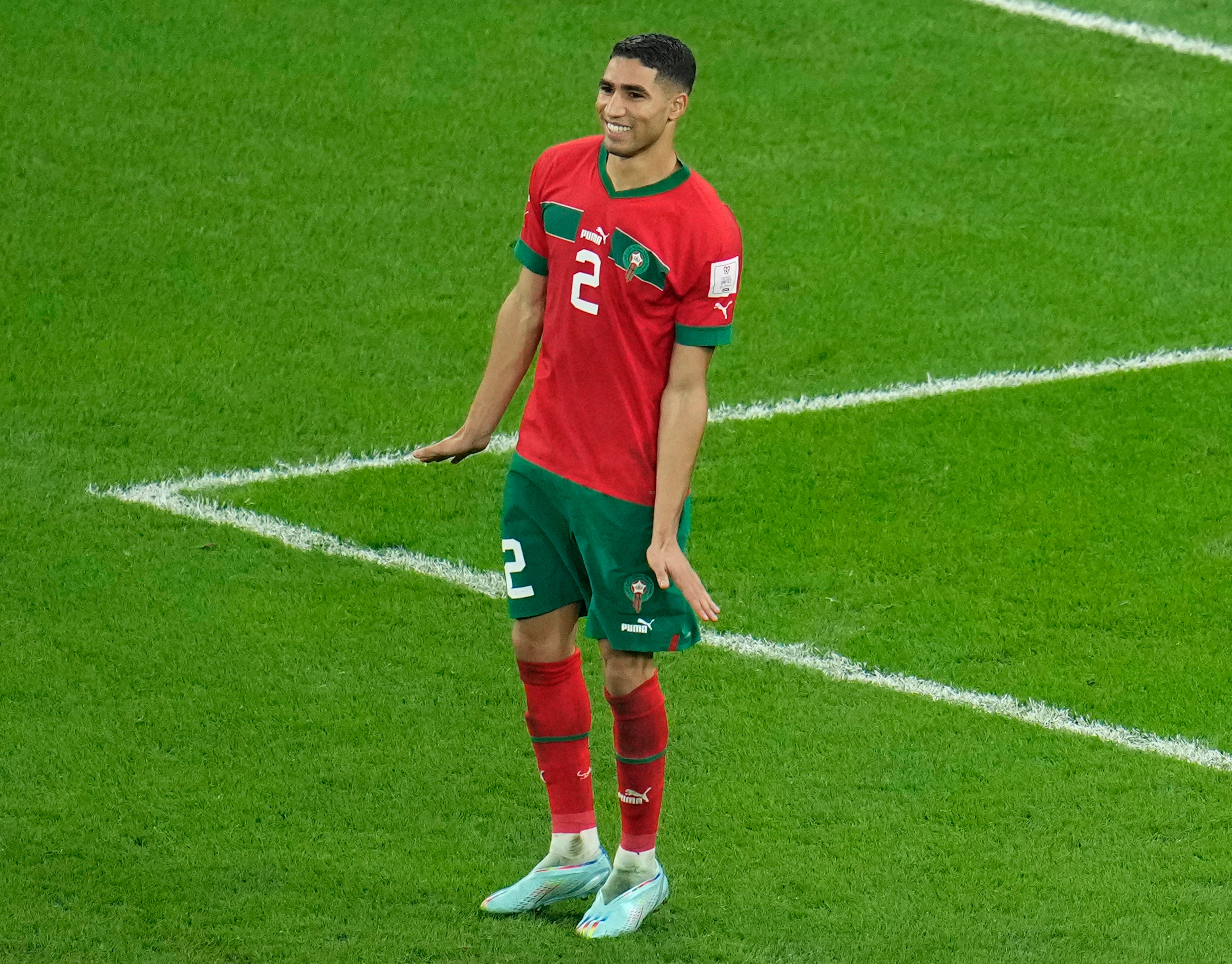 Hakimi's penguin celebration after his penalty dumped Spain out of the World Cup in December