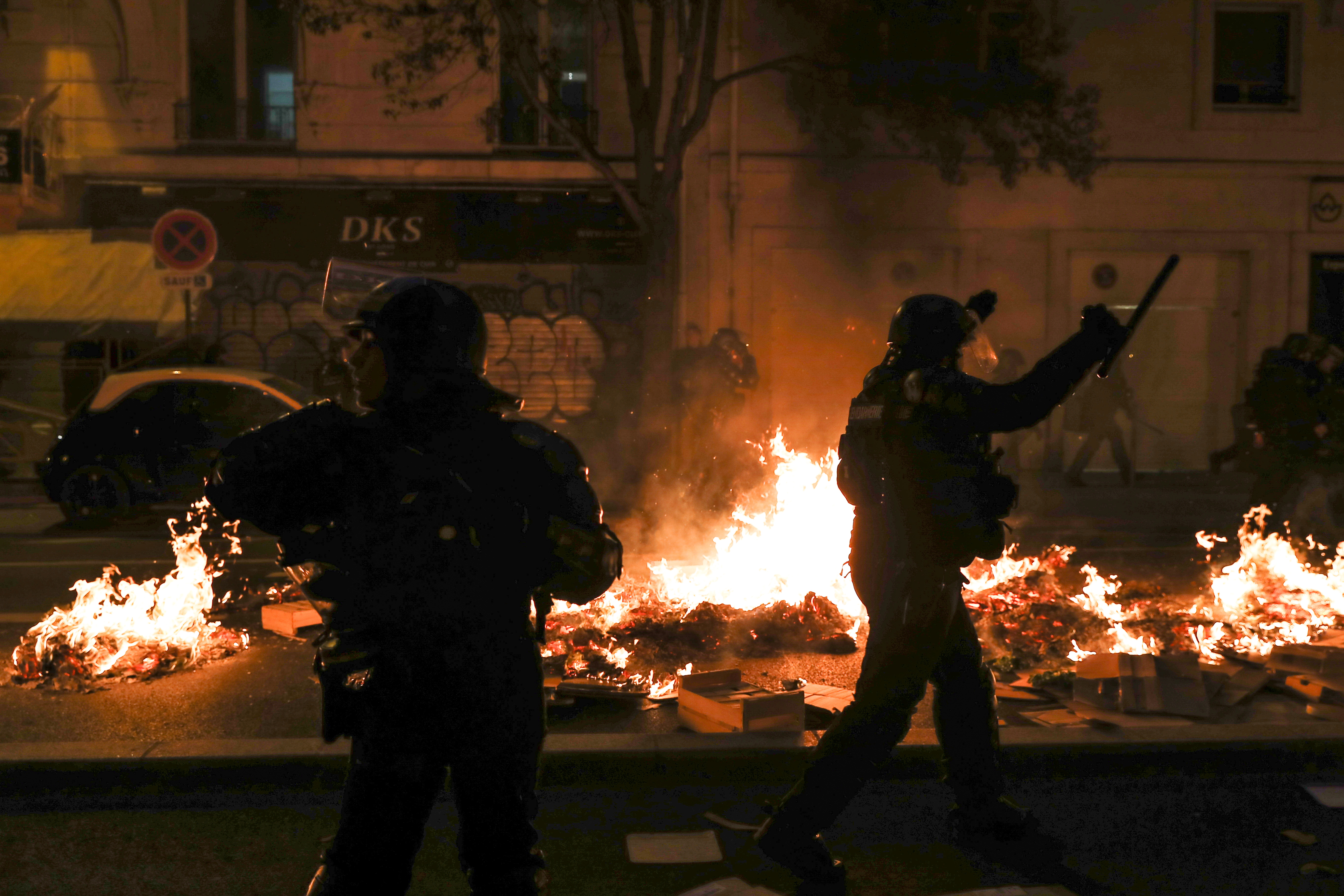 Protests have broken out in Paris, shown, as well as Toulouse, Marseille and Nantes tonight