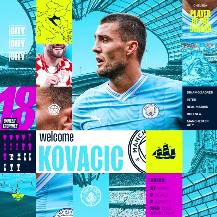 Manchester City announced Kovacic's arrival on social media