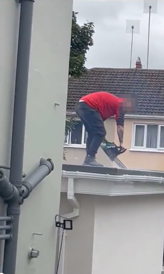 He then started drilling it into the roof for around two minutes