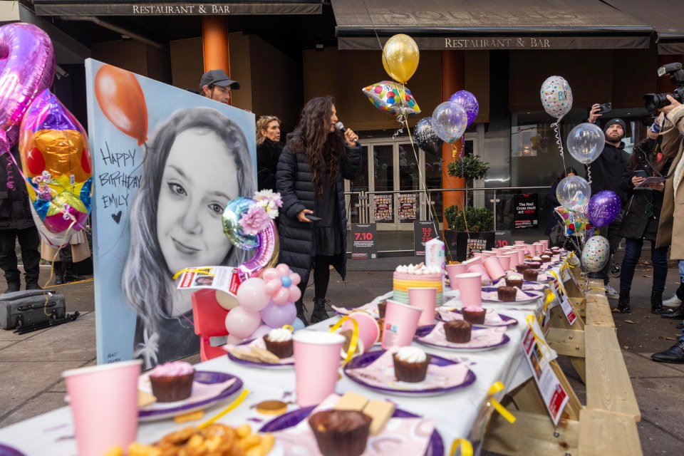 There were bright-coloured balloons but party food sat uneaten on the empty seats in a powerful appeal for Emily Hands and all the hostages to be freed from captivity in Gaza