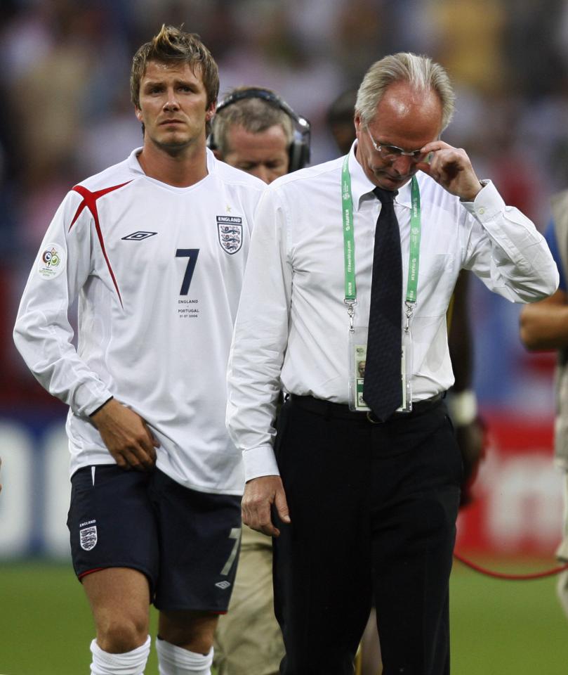 Eriksson, right, with David Beckham at the end of the World Cup 2006 quarter-final