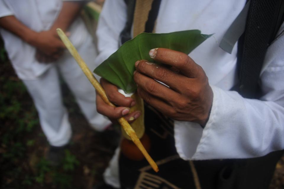 The Poporo is used to stimulate the active ingredients in a coca leaf