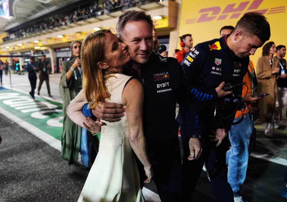 Geri and Christian put on an awkward display of unity with her husband at last ­weekend’s Bahrain Grand Prix