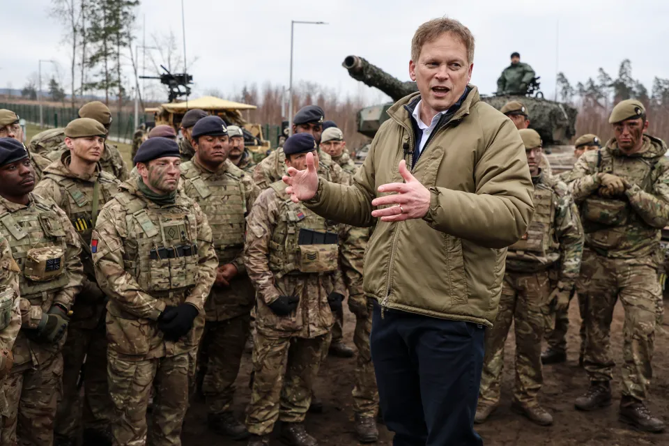 Shapps was on his way back from Poland where he visited British troops taking part in Steadfast Defender, pictured, when signals on the plane were jammed