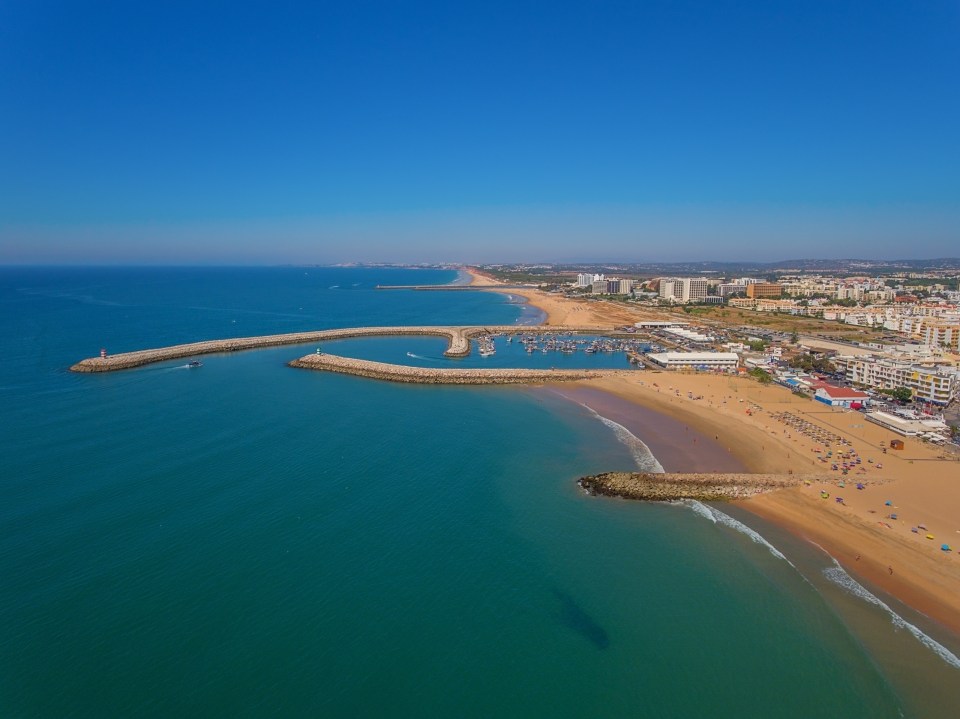 An aerial view of the fishing port of Quarteira