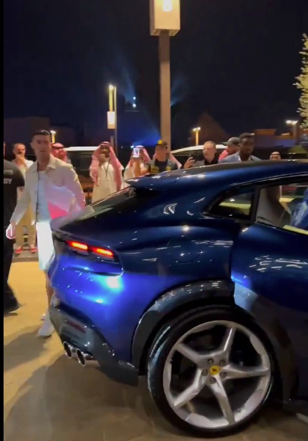 Ronaldo arrived at the arena in his £400k Ferrari