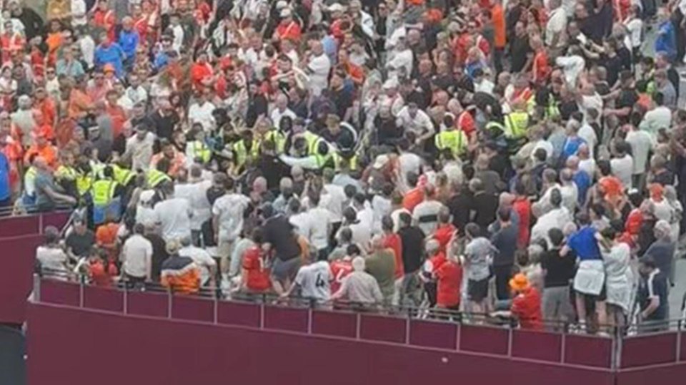 Fans appeared to be fighting with stewards in ugly scenes in East London