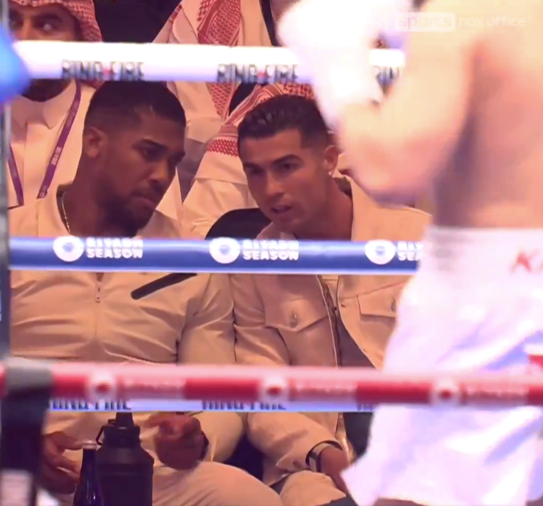 Anthony Joshua and Cristiano Ronaldo chatted ringside at the boxing in Saudi