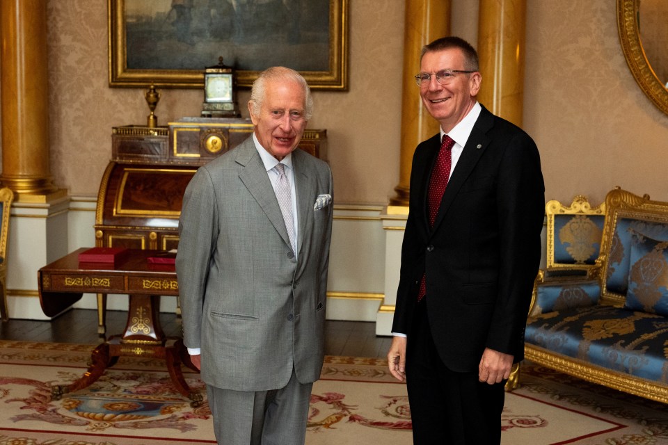 President of Latvia Edgars Rinkevics meets King Charles on his state visit to the UK