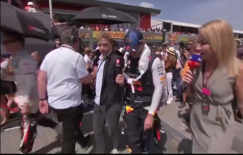 And he was dragged away from the interview with Verstappen