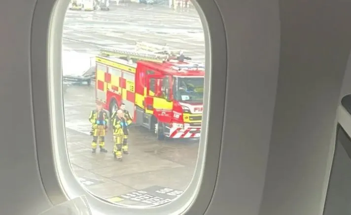 Emergency services were pictured on the runway at Dublin airport