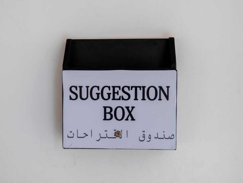 Anyone with suggestions on how to improve the accommodation can leave a note in this box