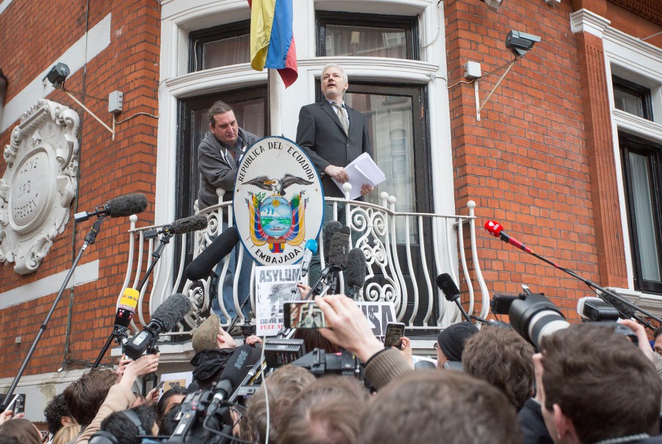 Assange speaking at the Ecuador Embassy in 2016