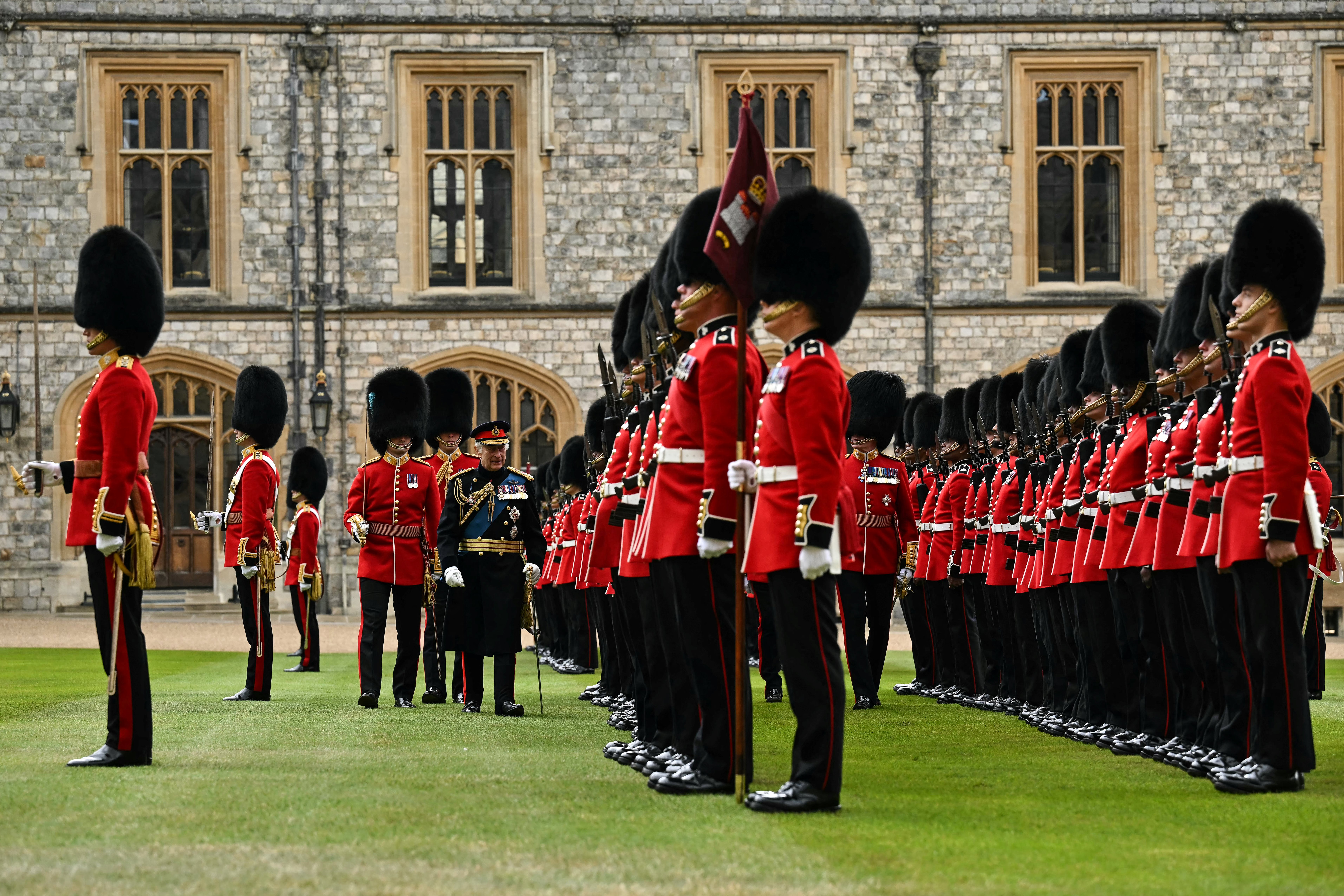 The King was accompanied by the Irish Guards Regimental Lieutenant Colonel