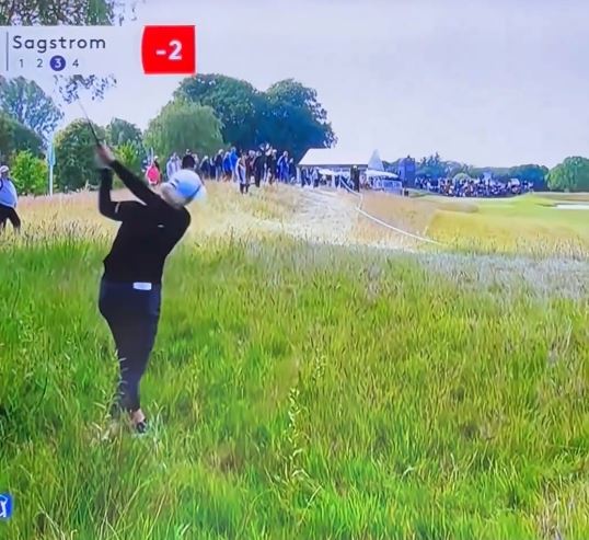 Madelene Sagstrom hit a wayward shot out of the long rough on the DP World Tour yesterday