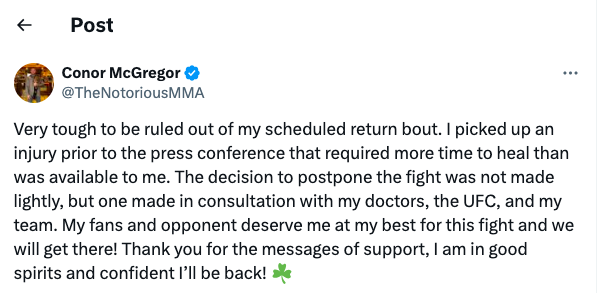 McGregor's statement in full