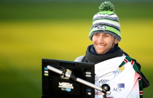 LEEDS, ENGLAND - NOVEMBER 23: Rob Burrow smiles as Ex-Leeds Rhinos rugby league player Kevin Sinfield completes his Extra Mile Challenge at Emerald Headingley Stadium on November 23, 2021 in Leeds, England. Sinfield aims to run 101 miles in 24 hours in aid of motor neurone disease research. (Photo by George Wood/Getty Images)