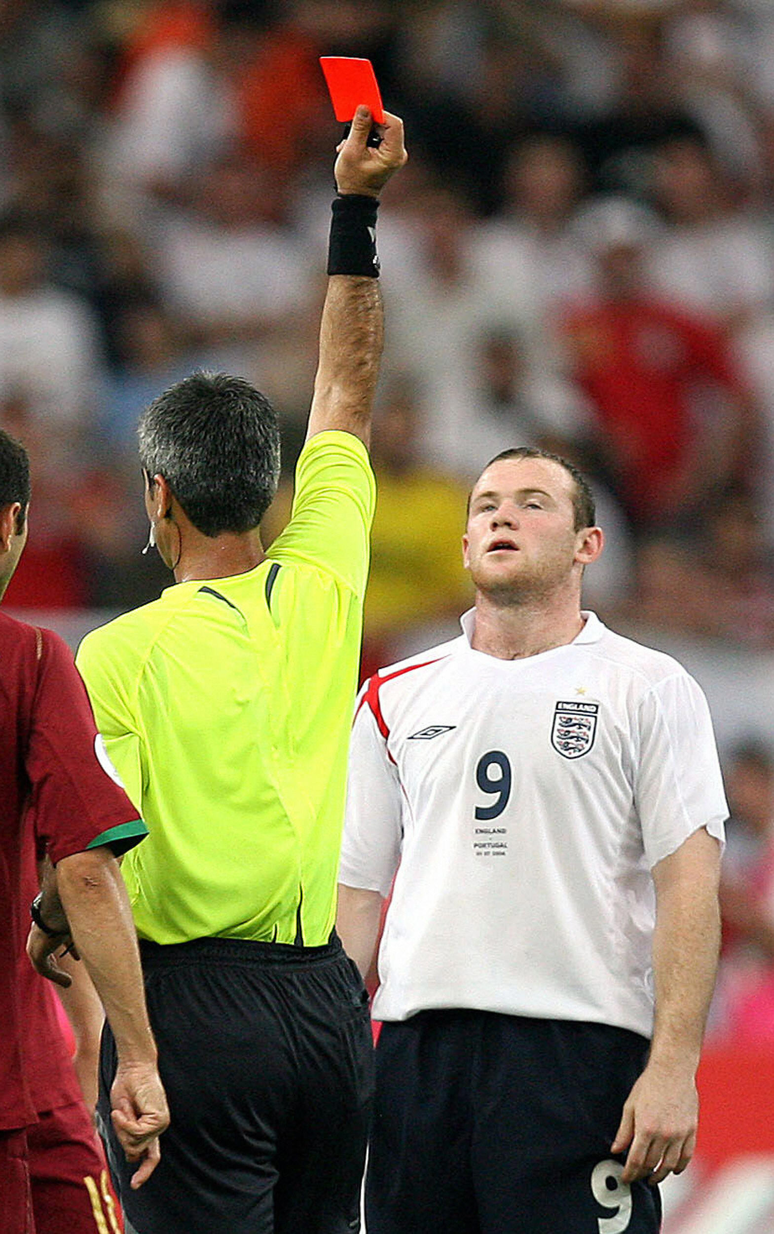 Wayne Rooney was sent off with a red card