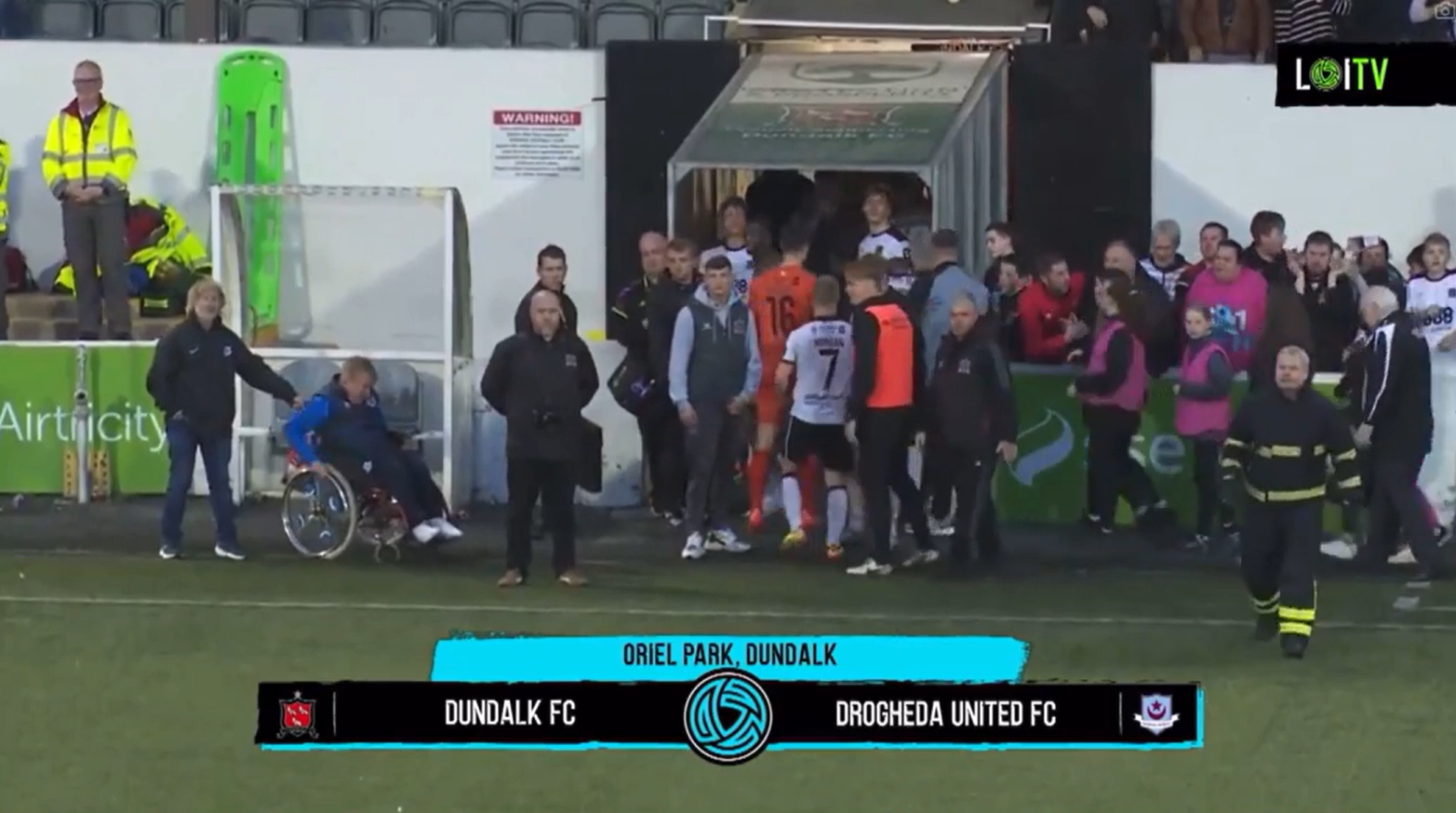 Players and staff were ushered down the tunnel during the shocking scenes