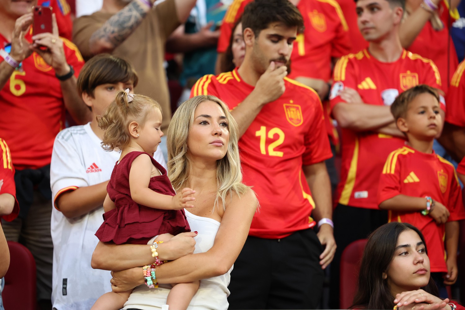  Alice Campello with their youngest daughter Bella at the Euro 2024