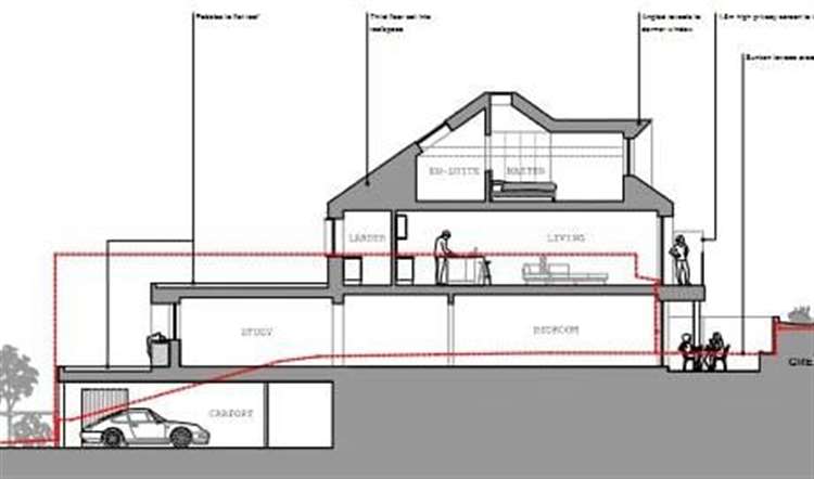 Plans show a garage and a master bedroom with sea views